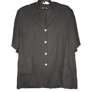 Marina Rinaldi Basic VTG 29 XL 100% Linen Long Blazer Jacket Shirt Blk SS Italy